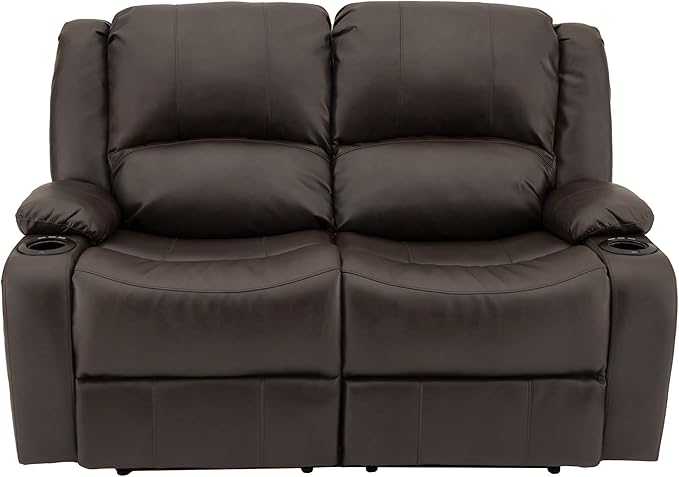 RecPro Charles 58" Powered Double RV Wall Hugger Recliner Sofa RV Loveseat with Upgraded 2023 Fabric (Chestnut)
