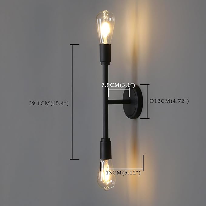 Phansthy 2 Light Vanity Light Matte Black Double Sconce Light for Hallway Kitchen Bathroom (Black)
