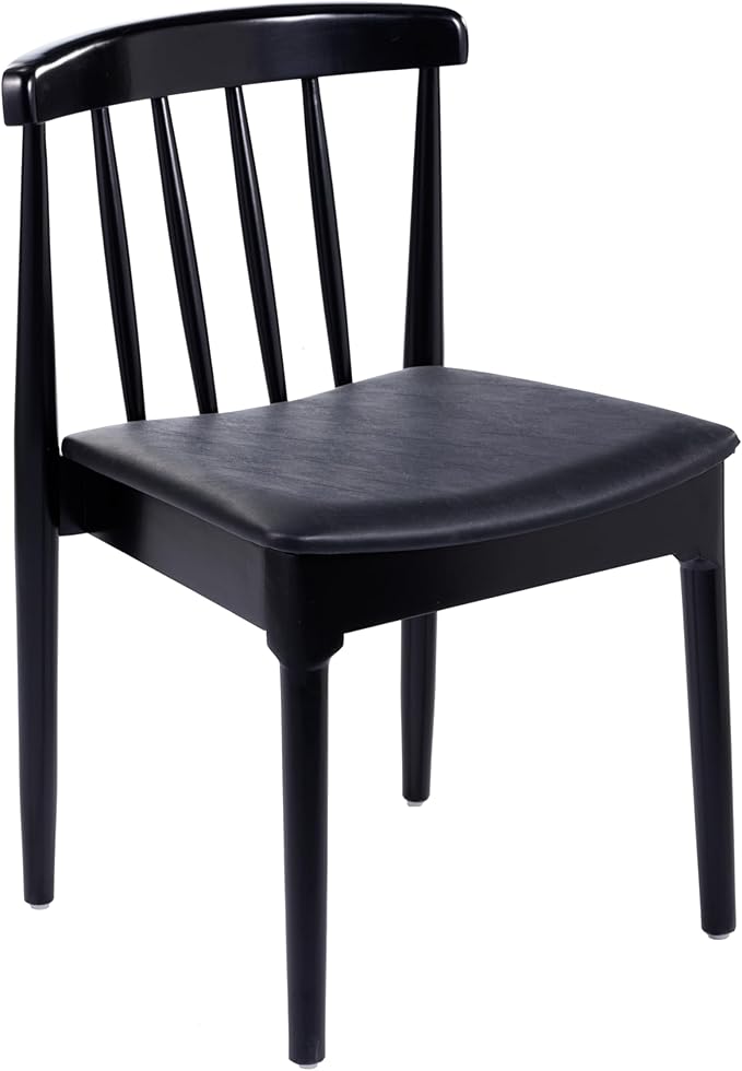 Flash Furniture Chester Solid Wood Dining Chair, Commercial Grade Restaurant Chair with Curved Spindle Backrest and Vinyl Padded Seat, Black/Black