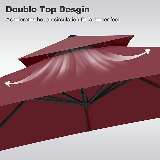 FLAME&SHADE 10 X 10 FT Cantilever Patio Umbrella - Large Offset Umbrella Outdoor Patio with 360-Degree Rotation and 3-Year Fade Resistance Fabric for Deck Pool Backyard Garden (Burgundy)