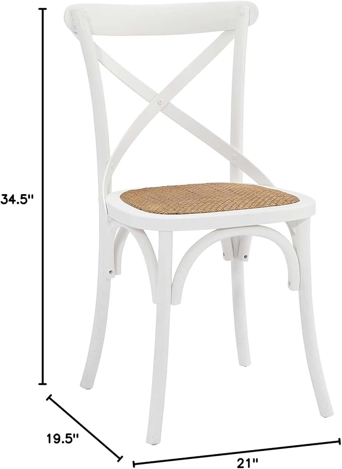 Modway Gear Rustic Modern Farmhouse Elm Wood Rattan Four Dining Chairs in White