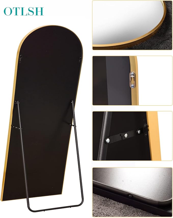 77" x 38" Arched Floor Mirror, Gold Aluminum Frame, Standing/Leaning or Wall Mount, Modern Home Decor