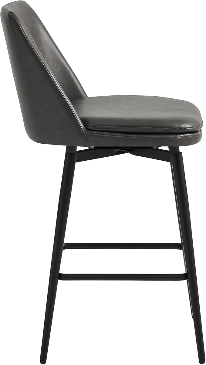 CHITA Swivel Bar Stools, 27.2" Counter Height Bar Stools Set of 2, FSC Certified Upholstered Modern Counter Stools, Metal Legs, Faux Leather, Grey