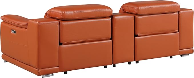 BlackJack Furniture Venice Top Grain Italian Leather Power Recline Loveseat Sofa - 93" Theater Seating Modern Couch for Living Room Apartment Lounge Home with Adjustable Headrests & USB Port, Camel