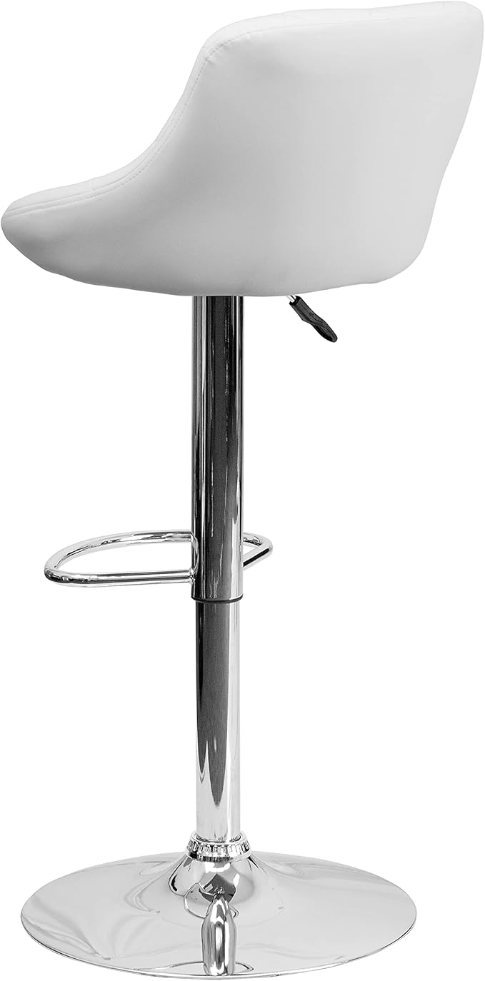 Flash Furniture Contemporary White Vinyl Bucket Seat Adjustable Height Barstool with Diamond Pattern Back and Chrome Base