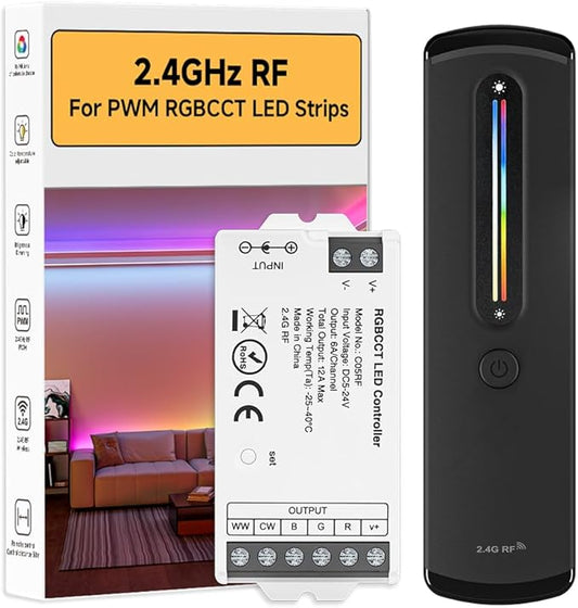 BTF-LIGHTING RC09RFB & C05RF RF 2.4GHz Wireless Tuya Controller Kit Magnetic Wall-Mounted, Dim Brightness/Color,Touch Slide Control for PWM(+ R G B W W) 6PIN SMD FCOB RGBCCT LED Strip DC5V DC12V DC24V