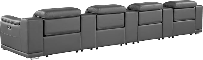 BlackJack Furniture Venice Top Grain Italian Leather Power Recline 7 Piece 4 Seater Sofa - 175" Theater Seating Modern Couch for Living Room Lounge with Adjustable Headrests & USB Port, Dark Grey