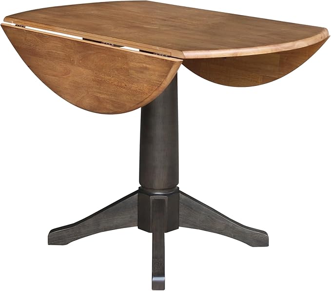 IC INTERNATIONAL CONCEPTS Wood 42 in. Round Top Drop Leaf Pedestal Dining Table in Hickory/Washed Coal