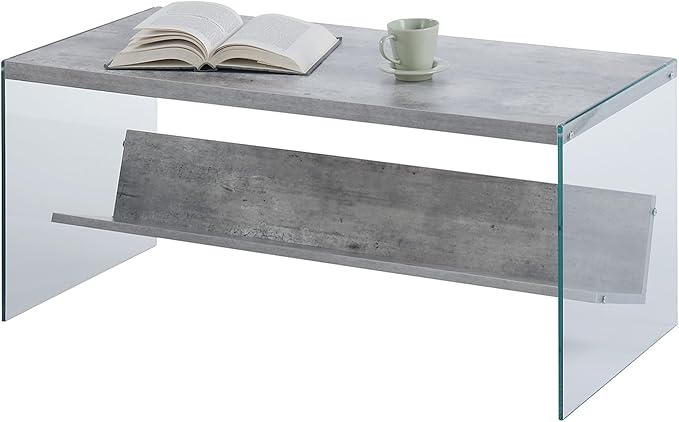 Convenience Concepts SoHo Glass Coffee Table 40" - Modern Living Room Table with Storage Shelf, Contemporary Coffee Table for Family Room, Faux Birch