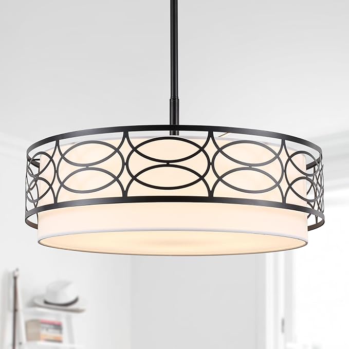 ALISADABOY Drum Chandeliers for Dining Room 21.65’’ Inch Modern Farmhouse Black Chandelier 5 Light Contemporary Hanging Pendant Light Fixture for Living Room Kitchen Island Foyer Entryway Stairway
