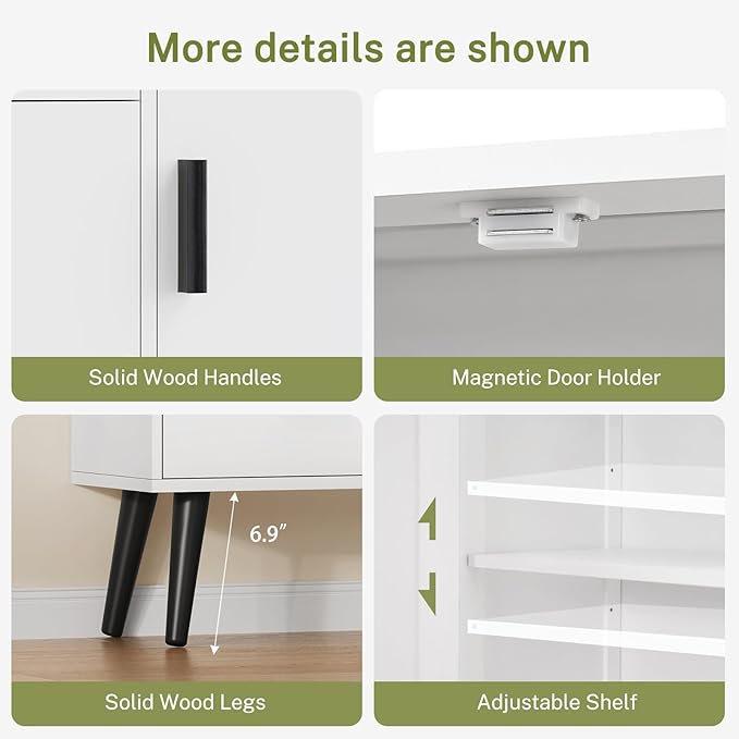 TEENFON White Storage Cabinet with Adjustable Shelf & 3 Drawers, Small Bathroom Cabinet with Door, Freestanding Floor Storage Unit for Living Room, Home Office, White
