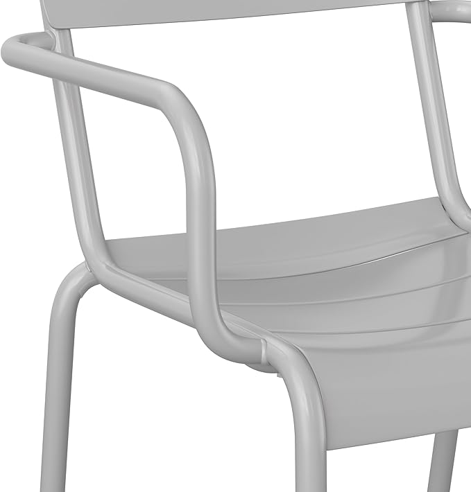 Flash Furniture Nash Commercial Grade Steel Stack Chair, Indoor-Outdoor Arm Chair with 2 Slat Back, Set of 4, Silver