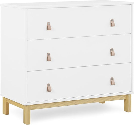 babyGap Legacy 3 Drawer Dresser with Leather Pulls and Interlocking Drawers by Delta Children, Bianca White/Natural