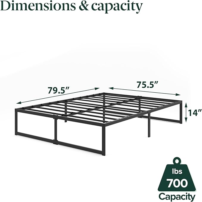 Zinus ABEL 14 Inch Platform Bed Frame, Steel Slat Support, Easy Assembly, No Box Spring Needed, Eco Friendly WonderBox(TM) Packaging, Black, King