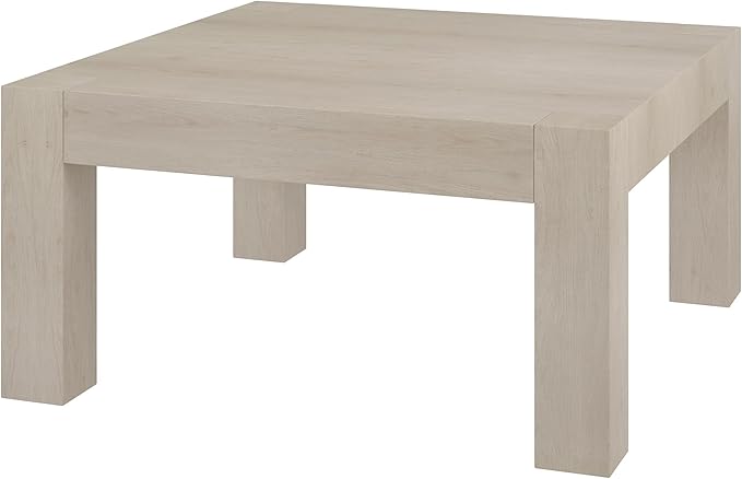 Henn&Hart 34" Square Coffee Table with Wood Top for Living Room, Family Room, Office, or Apartment, Beech White