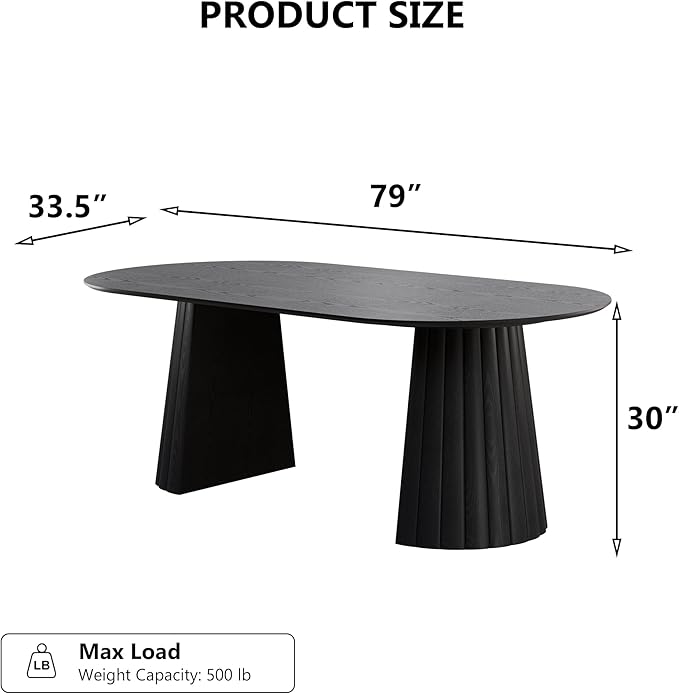 Casaphoria 79" Oval Dining Table, Modern Wood Kitchen Table with Cone Shaped Stripe Convex Base for Living Room & Dining Room, Easy Assembly Farmhouse Furniture for 6-8, Black