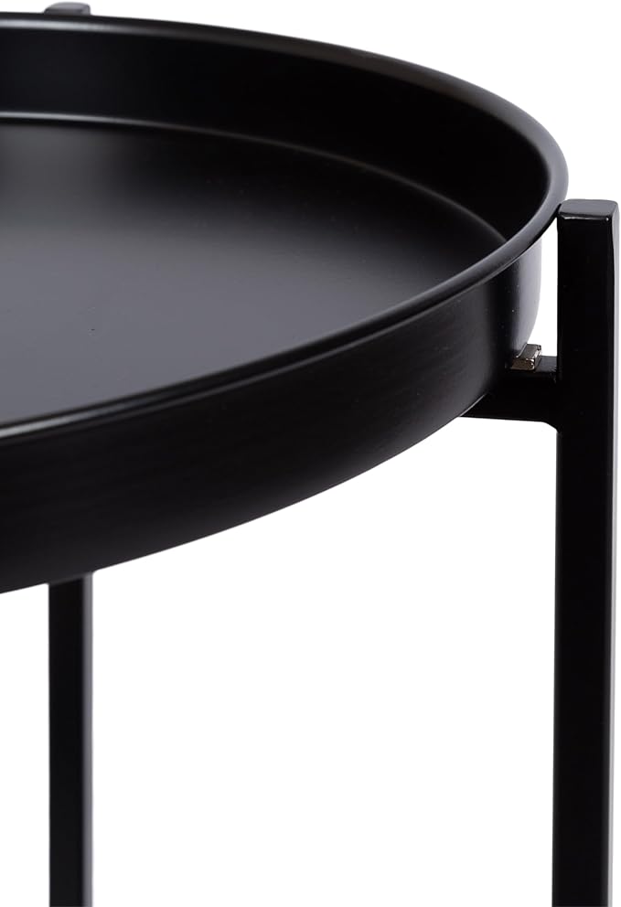 Kate and Laurel Celia Round Metal Foldable Tiered Side Table; 16 x 26; Black; Modern Accent Table with Removable Magnetic Tray Tabletops and Space-Saving Folding Base