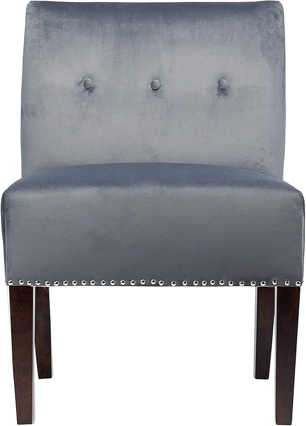 Sole Designs Samantha Collection Armless Accent Chair for Living Room, Office or Vanity, Durable Fabric Upholstery with Espresso Wood Frame, 24" Wide, Grey