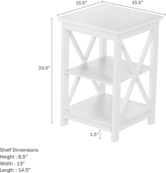 Wooden End Table - Modern Style Sofa Side Table with X-Leg Design and Two Shelves - Small Furniture for Living Room or Bedroom by Lavish Home (White)