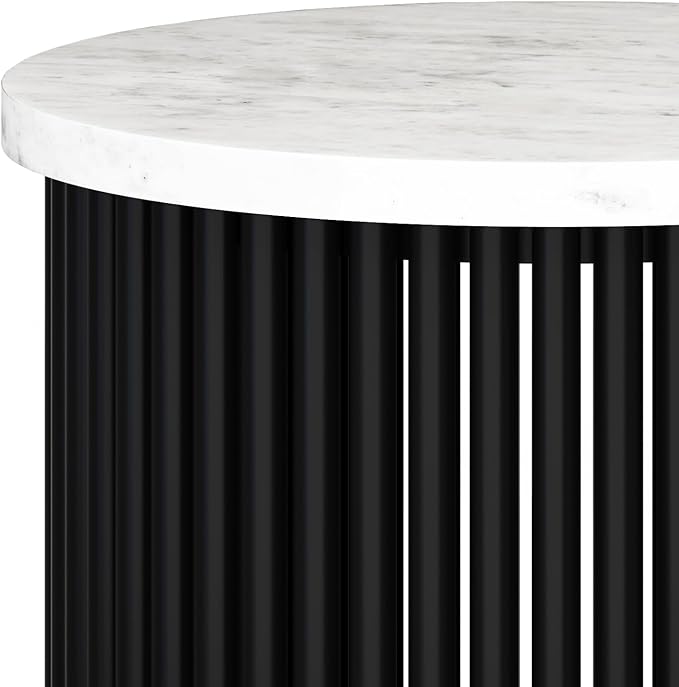 SIMPLIHOME Demy Metal Accent Table - 18 inch Wide Solid Metal Round Side Table with White Genuine Marble Top and Black Metal Base, Industrial End Table for Living Room with Compact Design, Assembled