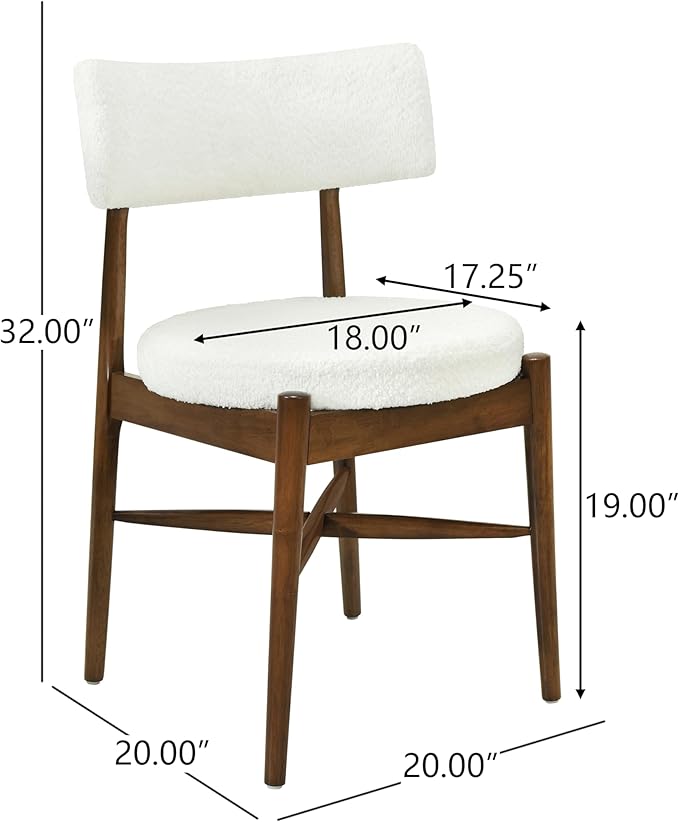 Christopher Knight Home Ebany Dining Chairs Set of 2, Boucle Kitchen Chair, Upholstered Curved Backrest Accent Chair, Rubberwood X Shaped Frame, Dining Room Chair for Cafeteria Home, Beige+Brown