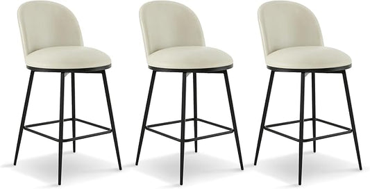 Swivel Bar Stools Set of 3, 26" H Upholstered Faux Leather Barstools with Backs,Counter Height Stools with Metal Legs for Kitchen Island,Cream,1 Box