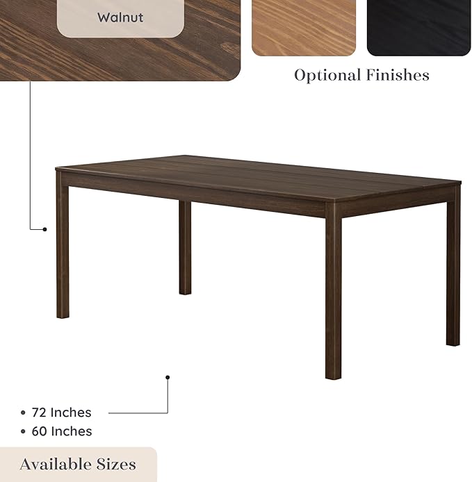 Grain & Grove Davie 72 Inch Rectangular Walnut Wood Dining Table for Kitchen/Dining Room, Home Office, Living Room Furniture