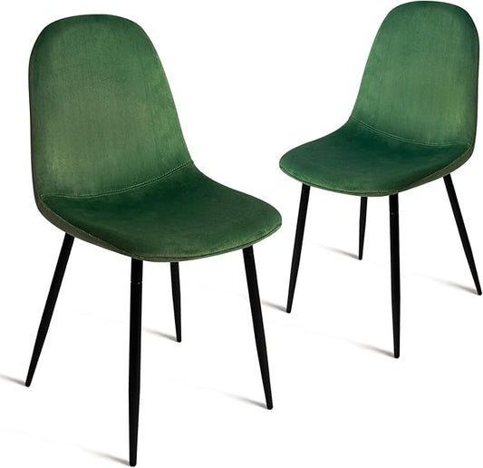 CangLong Modern Velvet Chairs with Metal Legs for Living, Bedroom, Restaurant, Dining Room, Set of 2, Dark Green