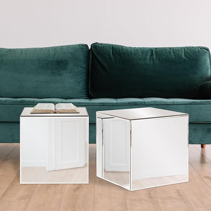 Howard Elliott Mirrored Finish Silver Cube Table Centerpiece, Showpeice Coffee Table, Home Decor Accessories Furniture for Bedroom, Livingroom, 16 x 16 x 16 Inch