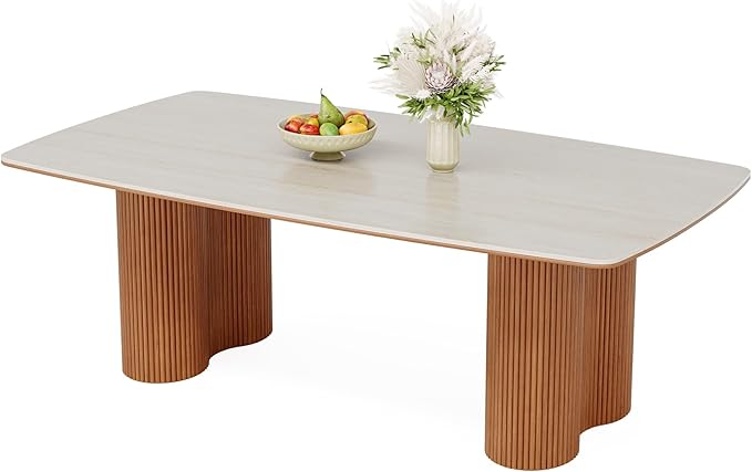 Tribesigns 78.7" Sintered Stone Dining Table for 8-10，Luxury Rectangular Kitchen Table with Solid Wood Legs, Mid-Century Dining Room Table for Living Room