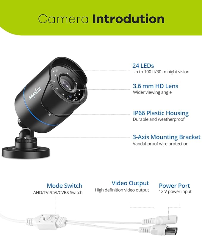 SANNCE 1080P Security Camera AHD/TVI/CVI/CVBS 4-in-1 CCTV Camera IP66 Weatherproof Analog CCTV Surveillance Bullet Camera Indoor Outdoor, 100ft Night Vision, No Power Supply and Cable, Only A Camera