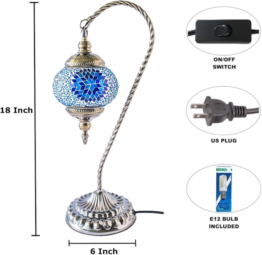 KRAFTSTORIES DIY Turkish Mosaic Lamp Craft Kit| Large Swan Neck Making Kit for Adults| Family Couple Relaxing Creative Activity Gift| Moroccan Table Lamp| Make Your Own Lamp (Blue)