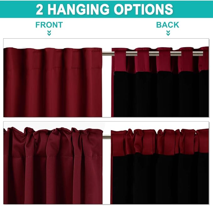 NICETOWN Cold Reducing 100% Blackout Curtains Bedroom Red, Thermal Insulated Curtains, Rod Pocket/Back Tab Drapes for Window Decor (Set of 2, 52 inches Wide by 63 inches Long)