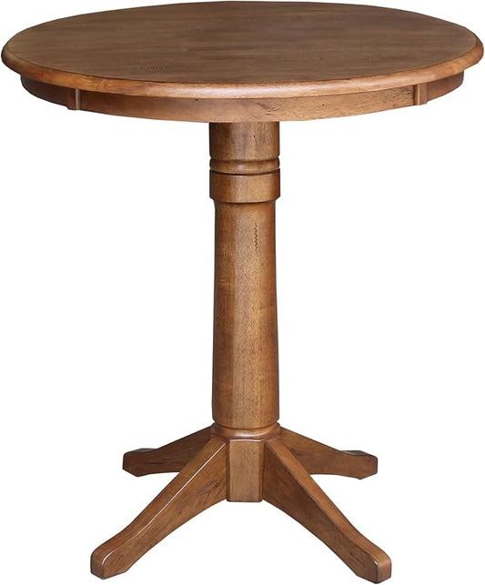 IC INTERNATIONAL CONCEPTS 30" Solid Wood Round Top Pedestal Table in Distressed Oak - 35.9" Height