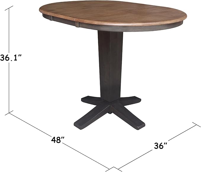 IC INTERNATIONAL CONCEPTS 36" Solid Wood Round Top Pedestal Dining Table with 12" Leaf - 36.1" H
