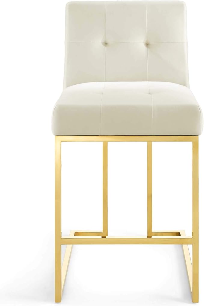 Modway EEI-3853- Privy Gold Stainless Steel Performance Velvet Counter Stool, Ivory