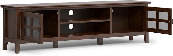 SIMPLIHOME Artisan TV Stand - 72 inch Wide Solid Wood Low Media Console in Russet Brown, Transitional Entertainment Center for Living Room for TVs up to 80 Inches with Shelves and Cable Management