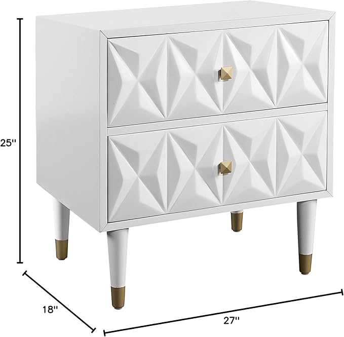 Linon Home Décor Sheerah Two Drawer Geo Texture White Nightstand, Gold