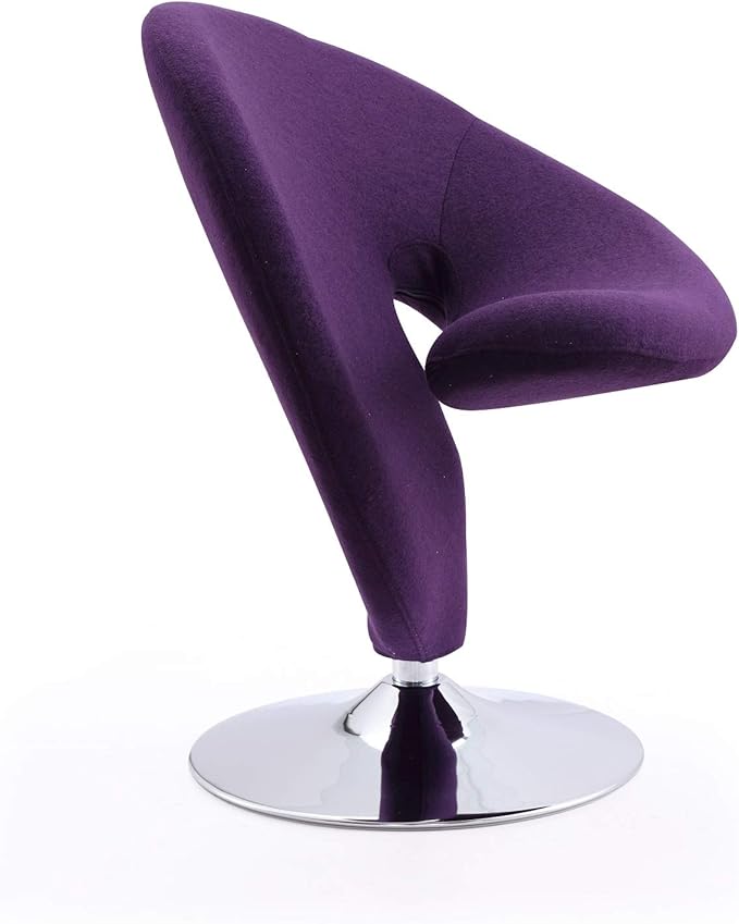 Manhattan Comfort Curl Swivel Accent Chair Set of 1 with 360° Turn, Fully Assembled, Upholstered in Wool Blend, Modern Ergonomic Design with Polished Chrome Base, Set of 1, Purple