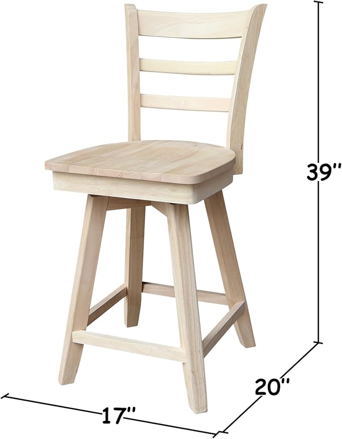 International Concepts Emily Counterheight Stool-24 Seat Height-with Swivel and Auto Return Dining Chairs, Unfinished