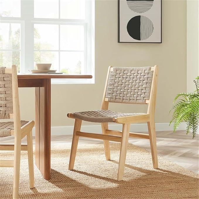 Modway Saoirse Woven Rope Wood Dining Side Chair in Natural Natural