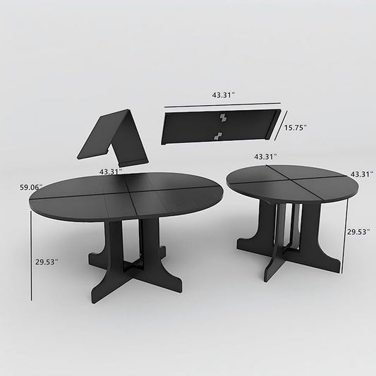 Ball & Cast Extendable Round Dining Table for 4-6,43.3-59" Transformer Kitchen Table W/Removable Leaf Trestle & X-Shaped Base,Modern Oval Extendable Dining Room Table for Small Space,Black