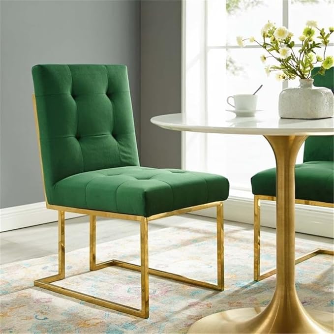 Modway Privy Performance Velvet Gold Stainless Steel Dining Chair in Gold Emerald