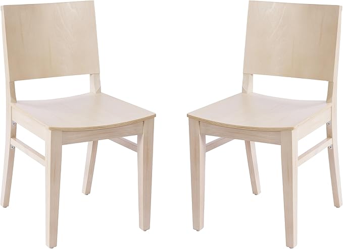 Flash Furniture Naples Commercial Solid Wood Dining Chair, Curved Backrest, Sturdy Mortise and Tenon Construction, Set of 2, Antique White