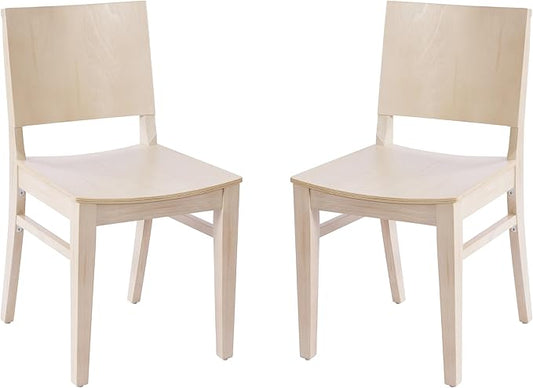 Flash Furniture Naples Commercial Solid Wood Dining Chair, Curved Backrest, Sturdy Mortise and Tenon Construction, Set of 2, Antique White