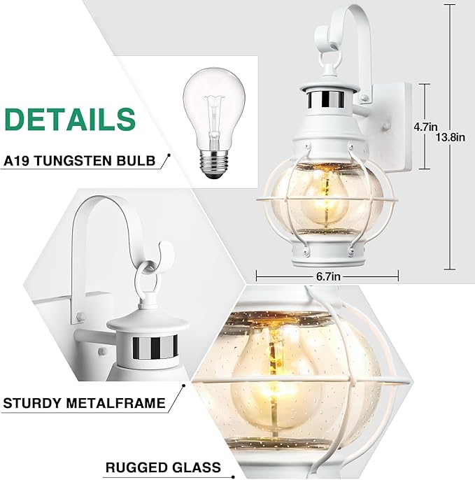 Lamomo White Outdoor Light,Exterior Front Porch Lights for House,Dusk to Dawn Motion Sensor Lights,Waterproof Anti-Rust Wall Mount Lantern for Outside,Garage(NO Bulb)