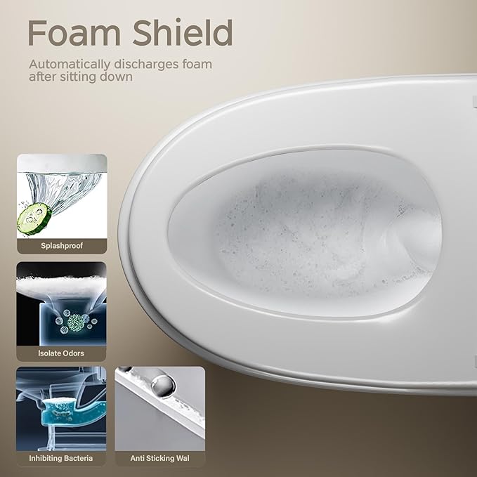 Smart Toilet with Bidet Built In, One Piece Bidet Toilet with 1.28 GPF Auto Dual Flush,Foot Sensor, Modern Elongated Tankless Toilet with Foam Shield,Heated Seat,Warm Water,Air Dry,LED Display