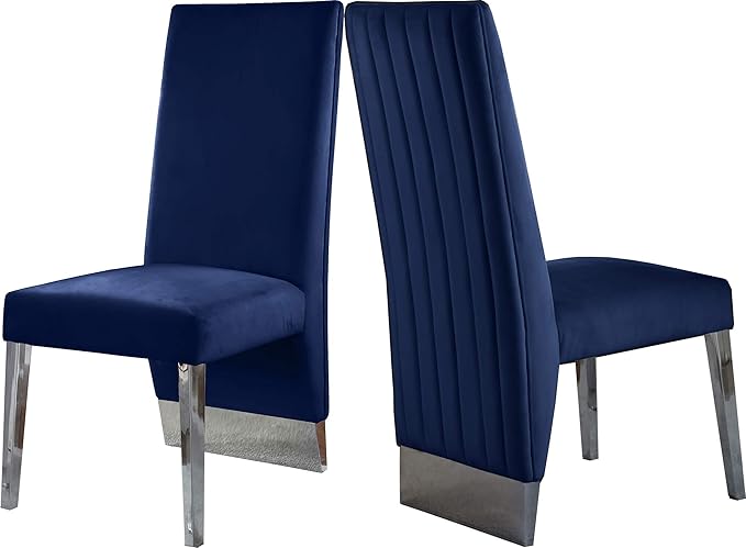 Meridian Furniture Porsha 19" H Velvet Dining Chair in Navy (Set of 2)