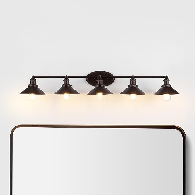 JONATHAN Y 7.88" Oil Rubbed Bronze 1-Light Industrial Farmhouse Metal Vanity Light Wall Sconce, Metal Shade for Bathroom Mirror, Kitchen, Entryway, LED Bulb Included (JYL7905A)
