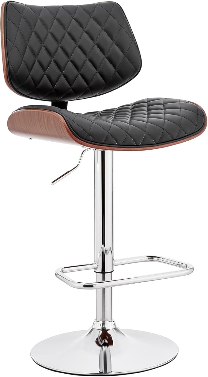 Armen Living Leland Adjustable Black Faux Leather and Chrome Finish Bar Stool